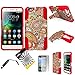 For Huawei Raven LTE H892L ITUFFY 3items: Screen Film+Stylus Pen+Dual Layer Impact Resistance Plastic Cover Soft Rubber KickStand Hybrid Case (Red Silver Orange Paisley)