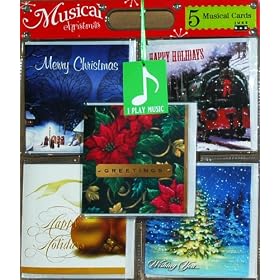 Musical Christmas Cards Set, 5-Count, Assorted Designs