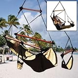 Deluxe Tan Air Chair Hammock Swing Hanging with Pillow & Drink Holder