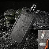 JJF Bird TM Solar Panel Charger 12000mah Rain-resistant Waterproof Shockproof Portable Dual USB Port Portable Charger Backup External Battery Power Pack for Iphone 6 4 4s 5 5sipod, Ipad Ipad Mini Retina(apple Adapters Not Included), Samsung Galaxy Note 2, Note 3, S2 S3, S4, S5, Blackberry Z30, Z10, Q10, Q5, Asus Nexus 4, 5, 7, 10, HTC One V, X, M8, M7, Mini, Max, Motorola Moto G, X, E, Droid, Lg G2, G3, Sony Xperia, Nokia Lumia, Icon, 521, 520, 920, 1020, 1520 Most Android/windows Smart Cell Phones, Gps, Tablets, and Other Usb-charged Devices, Etc. (Black)