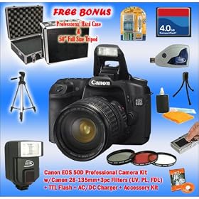 Canon EOS 50D + 28-135mm w/ 4GB + Flash + Tripod + PRO Filters + Accessory Kit + 2 BONUS