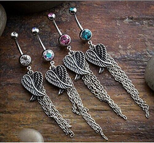 Angel Wing Dangle Belly Navel Ring Belly Button Ring 316L Surgical Steel Body Jewelry Piercing