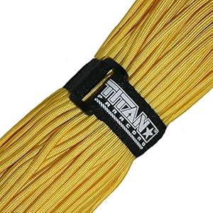 Titan Military 550 Paracord, with Official Fastener - Includes 2 FREE Paracord Project eBooks - This is the same Parachute Cord used by U.S. and Canadian Defense Forces - 100 FEET, NYLON, YELLOW