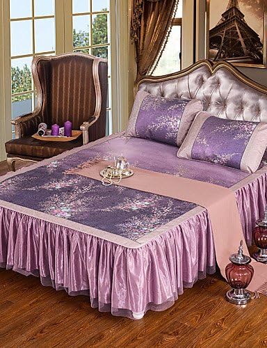 YuxinJacquard + Printing Bed Skirt Hybrid Technology Section of Ice Silk Lace Bed Skirt Three-Piece Seats Beding Set , full