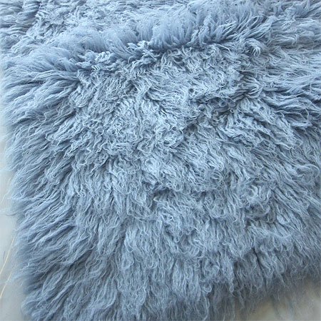 Pastel Blue Flokati Shag Hand Woven Wool Rug, 5 Ft x 7 Ft