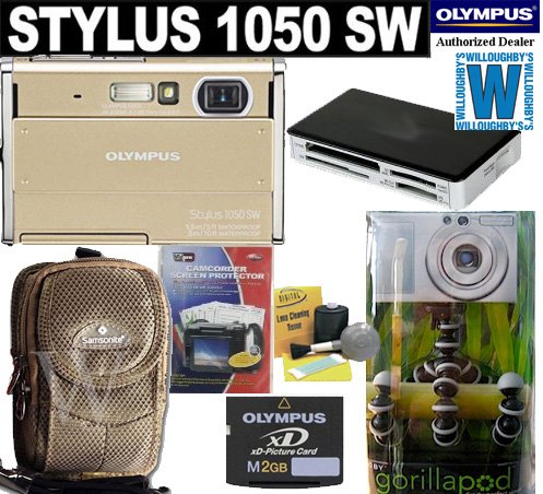 Olympus Stylus 1050SW 10.1MP Digital Camera with 3x Optical Zoom (Champagne) + Samsonite Digital Camera Case + Olympus M 2GB xD + Gorillapod Mini-Tripod/Grip + Starter Kit