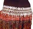Belly Dance Coin Tribal Hip Scarf Belt, Large Silver Colored Bangles, Braided Cord