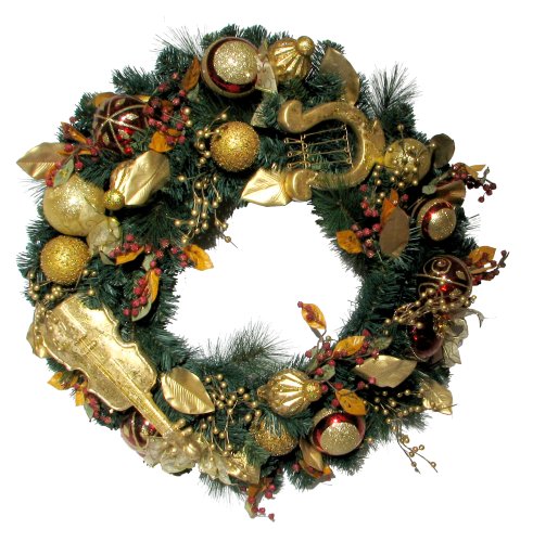 Decorative Christmas Wreath w/Golden Musical Instruments
