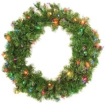 24" Pre-Lit Indoor Outdoor Christmas Wreath With 70 Multi-Color Lights #H89547