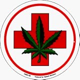 Medical Marijuana Logo - Red Cross with Pot Leaf - Round Sticker / Decal
