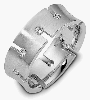 Designer 10 Diamond Comfort Fit 14 Karat White Gold Wedding Band Ring