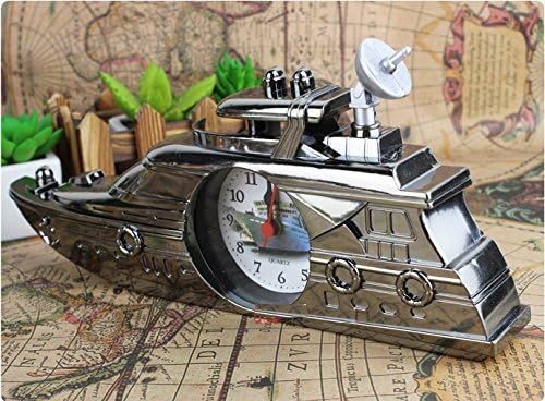 Kakoii TM metallic-style ship model interior clock alarm clock table clock cruiser cruise ship interior Halloween Christmas gift (Silver)