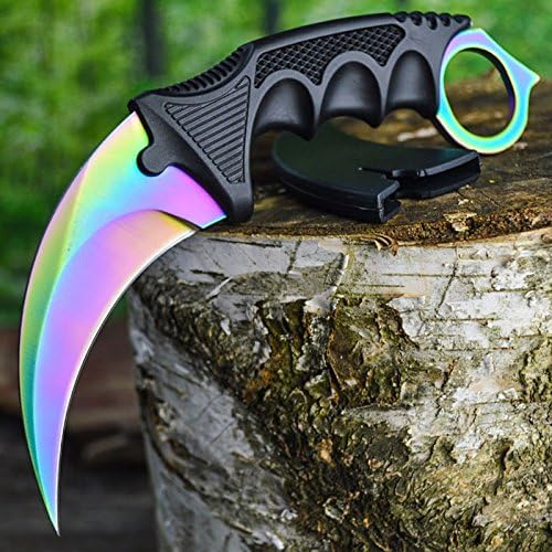 CS:GO Hawkbill Full Tang Fixed Blade Tactical Neck Knife w/ ABS Sheath &amp; Cord - RAINBOW Titanum Vortex Fade DOPPLER (Limited Edition) * INCLUDES FREE CS:GO Dog