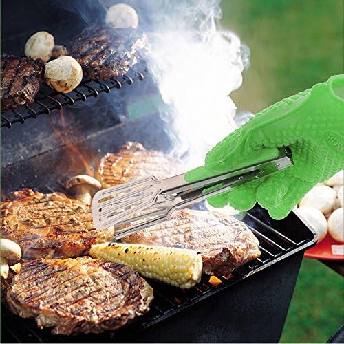 Silicone BBQ Gloves - Cooking Gloves Heat Resistant - Grilling Gloves - Oven Mitts - for Grill, Baking,Cooking, Potholder - Best Heat and Cold Protection - Green