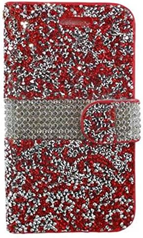 Bling iPhone 6 and 6S Wallet and Case with Credit Card Holder, Fully Jeweled (Red)