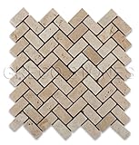 Ivory Herringbone Tumbled Travertine Mosaic Tile
