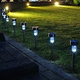 Solar Garden Path Lights, Stainless Steel, 10 Piece