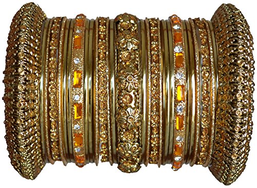 Indian Bridal Collection! Panache' Indian Gold Bangles Set in Gold Tone By BangleEmporium. Small Size 2.6