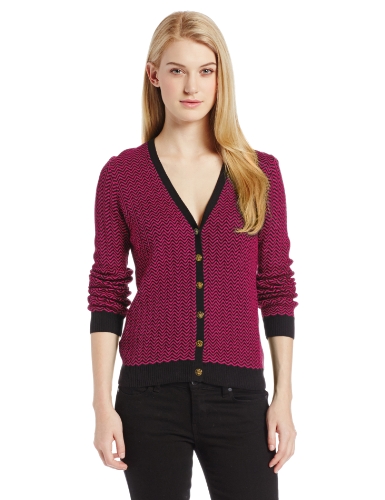 Anne Klein Women's Chevron Long-Sleeve V-Neck Cardigan Sweater
