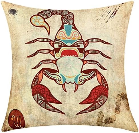 Sunshine06 Twelve constellations Pattern Vintage Cotton Linen Square Throw Pillow Case Decorative Cushion Cover Pillowcase for Sofa Bed Chair (50*50cm, Scorpio)
