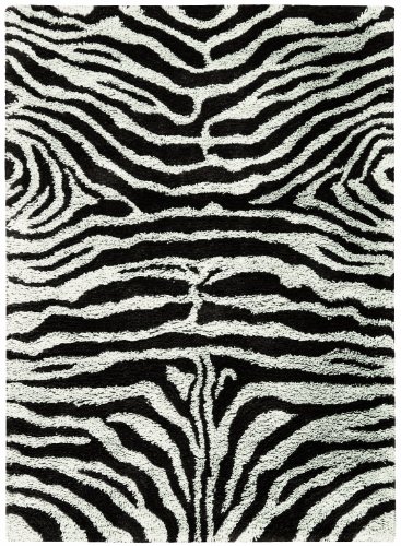 Nourison Shaggy Zebra Black/White 7.6-Feet by 9.6-Feet Polyacrylic-Blend Shag Rug