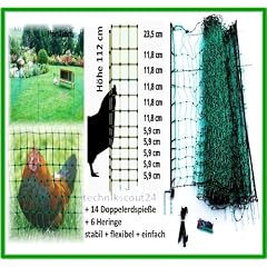 mobiler flexibler Garten-Elektrozaun 50m x 112cm + 14 Pf�hle + Heringe (nur 5,9cm Maschenweite im unteren Bereich) Hundezaun Katzenzaun H�hnerzaun Gefl�gelzaun Schafzaun Zaun Weidezaun Hunde Katzen