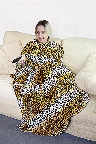 Stylish Supersoft Large Leopard Fleece TV Blanket with Sleeves