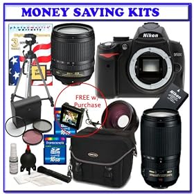 Nikon D5000 12.3 MP DX Digital SLR Camera with Nikon 18-105mm f/3.5-5.6 AF-S DX VR ED Nikkor Lens & Nikon 70-300mm f/4.5-5.6G ED-IF AF-S VR Zoom Nikkor Lens + 3-Year Digital SLR Extended Warranty + .48x Wide Angle Panoramic HD Series Fisheye w/ Macro + Extra Nikon EN-EL9 Rechargeable Lithium-Ion Battery + Two (2) Transcend 16 GB SDHC Secure Memory Cards + Digital SLR Gadget Bag + Two (2) Photo Essentials Filter Kits + Willoughbys Bonus Accessories Kit