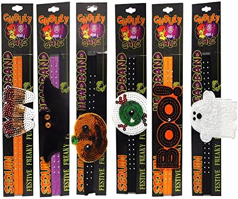 Set of Six Sequined Elastic Halloween Themed Headbands - Assorted styles
