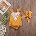 Baby Girls Lovely Ruffle Lace Collar Bodysuit with Headband (6M, Yellow)
