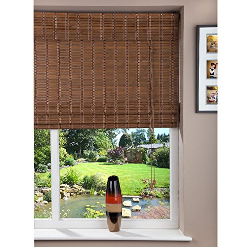 Roll Up Window Blind Cord Bamboo Striped Light Brown 100x160cm