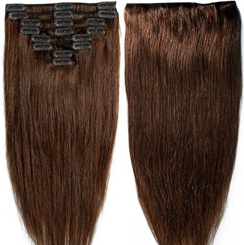 100-120g 8pcs Clip in 100% Remy Human Hair Extensions Full Head 10"13"16"18"20"22"24" #4 Medium Brown (24",120g)