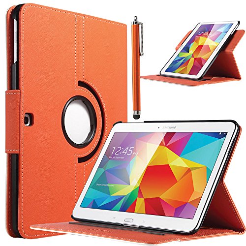 Tab 4 10.1 case, ULAK PU Leather 360 Rotating case for Samsung Galaxy Tab 4 10.1" inch Tablet SM-T530 T531 T535 Flip Smart Cover w/ Credit Card Holder Screen Protector and Stylus (Orange+White)