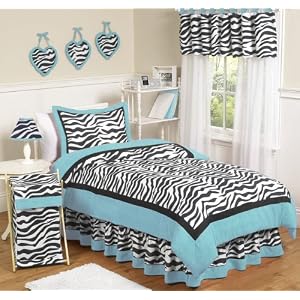 Turquoise Funky Zebra Teen Bedding 3 pc Full / Queen Set
