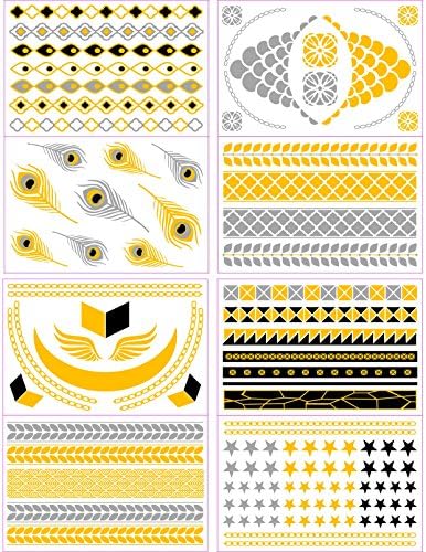 Gold, Silver and Black Flash Inspired Metallic Jewelry Temporary Tattoos - 8 Pack