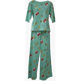 RocketWear Women's Spa Print Seafoam Cotton Knit Pajamas/Loungewear