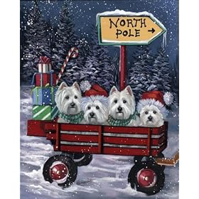 West Highland Terrier Christmas Wagon Greeting Cards