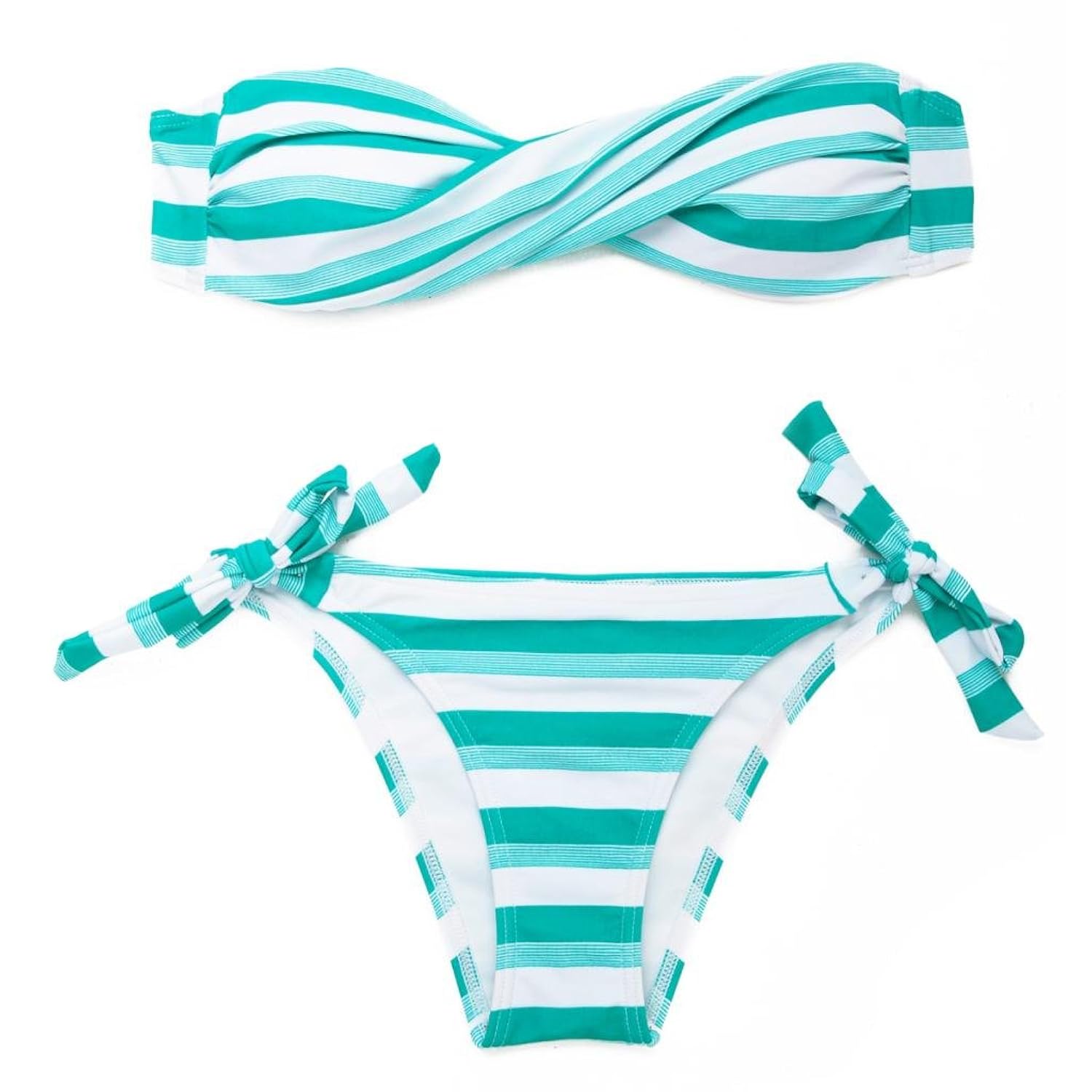 RELLECIGA Women's Stripe Twist Bandeau Bikini with