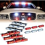 DT MOTO&trade; Red White 54x LED Emergency Service Vehicle Dash Deck Grill Warning Light - 1 set
