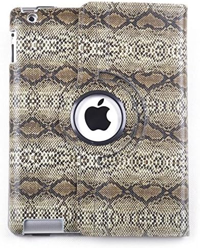 iPad 4 Case, iPad 3 Case, iPad 2 Case, Lanzar Patriots - Pu Leather 360 Rotating ipad 2/3/4 Case Artist Collection - Fashion Boa Snake Skin Pattern 56
