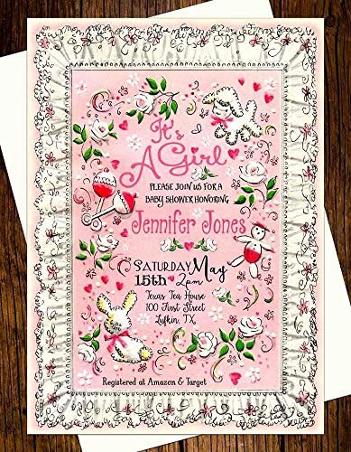 "It's A Girl" Baby Shower Invitations Vintage Pink Lace Girl