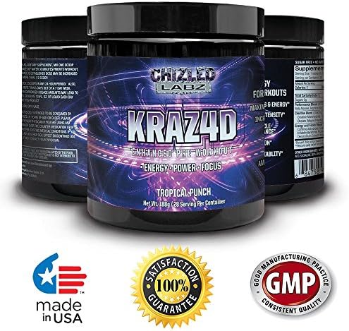 Best Pre Workout KRAZ4D Enhanced Formula. Energy Booster Assist in Power Focus Muscle Growth & More for Serious Workouts. Yohimbe Poweder Supplement Drink Greate Taste 100% Abosbption & No Side Effects