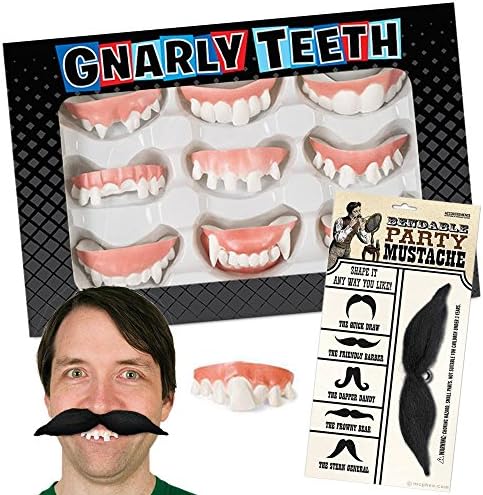 Gnarly Fake Teeth PLUS Bendable Mustache - Halloween Set