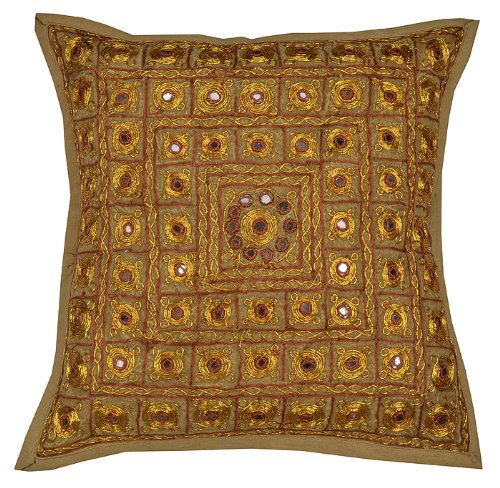 Imagen 2 de Cojín de algodón Cubre con plata Zari & Size Mirror Work 16 x 16 pulgadas Juego de 2 piezas