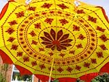 Review Gardenia GP00004 / Gardenia yellow waterproof garden umbrella with orange embroidered patchwork and mirrors