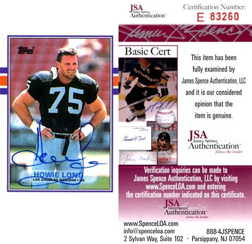 Howie Long Autographed/Hand Signed 1989 Topps Card (James Spence)