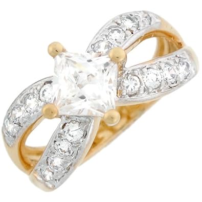 Two tone gold cz engagement rings