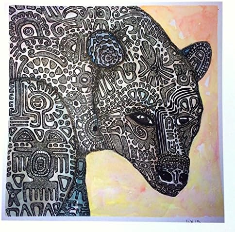 Giclee Matted Print 8 x 8 Doodle Watercolor Art "Mayan Mama Bear" Spirit Animal Totem Art by Artist Jen Walls