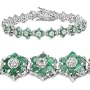 7.05 Carat Genuine Emerald Round & Diamond Accent Silver Bracelet