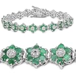 7.05 Carat Genuine Emerald Round & Diamond Accent Silver Bracelet